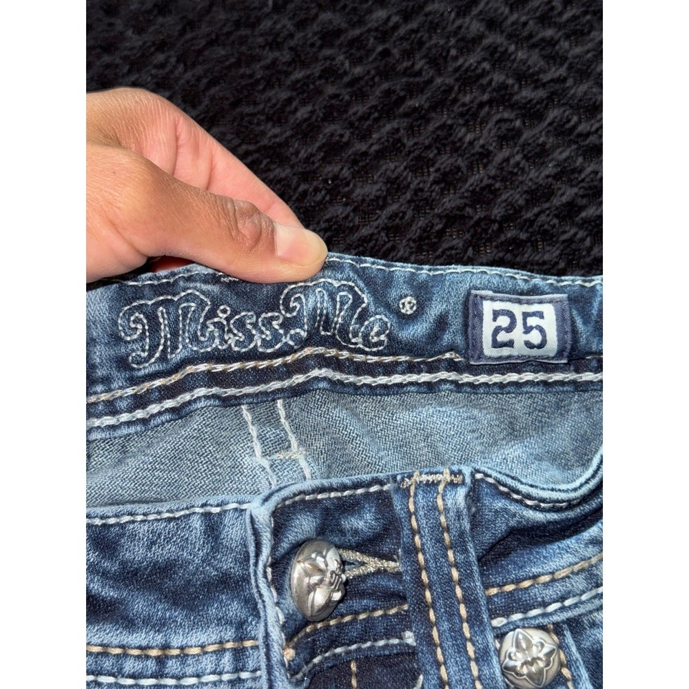 Miss Me Women's Boot Embellish Blue Denim Low Rise Medium Wash Size 25 - Picture 3 of 12